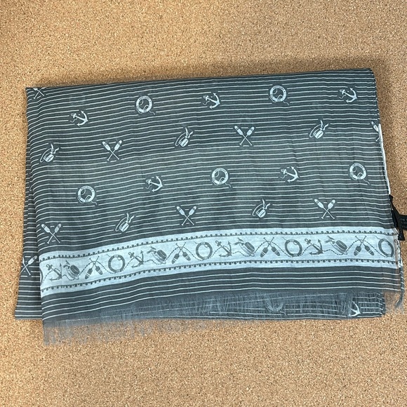 Franco Ferrari Cotton Silk Nautical  Grey White Scarf Made In Italy - Picture 5 of 17